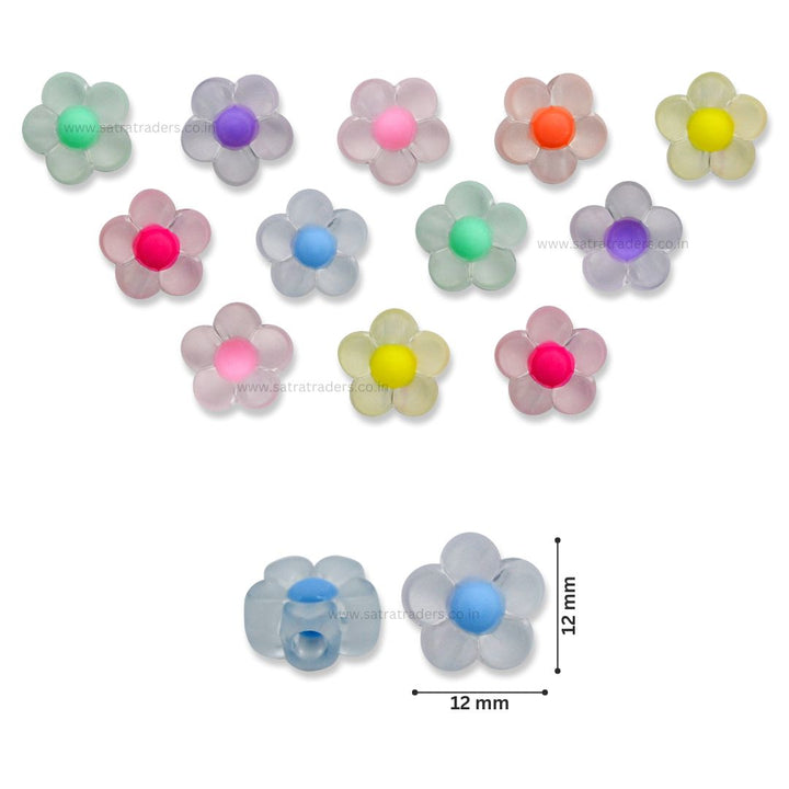 Assorted Frosted Flower Plastic Beads | Size : 12mm