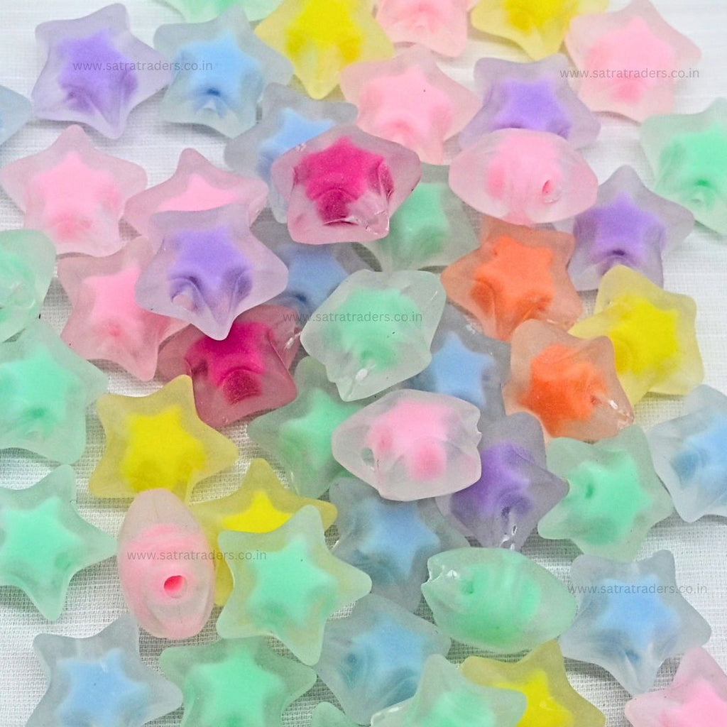 Assorted Frosted Star Plastic Beads | Size : 18mm