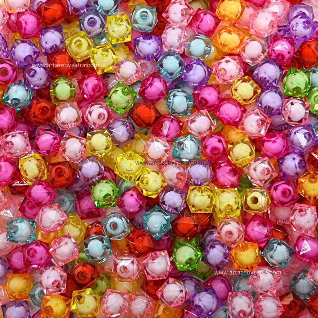 Assorted Translucent Square Plastic Beads - 100 Pieces, 8mm And 10mm Sizes | Ideal For Jewelry Making, Craft Projects, And Diy Designs