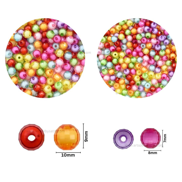 Assorted Translucent Round Plastic Beads - 100g, 8mm & 10mm Sizes | Ideal For Crafting, Jewelry Making & Diy Projects
