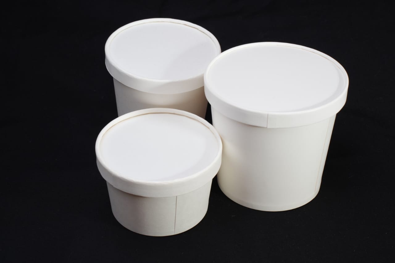 900 Ml Paper Food Container - 300 Gsm, White Color | Microwave Safe, Leak Proof, Recyclable For Frozen & Hot Food