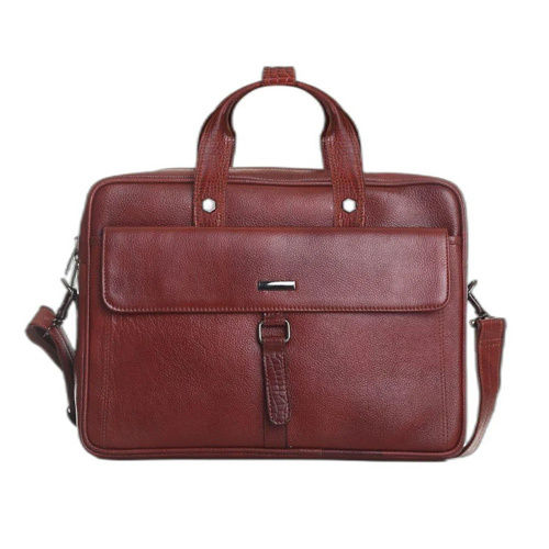 Brown Leather Office Laptop Bag - Design: Plain