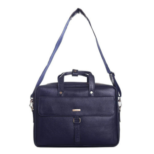 Dark Blue Leather Laptop Bag - Design: Plain