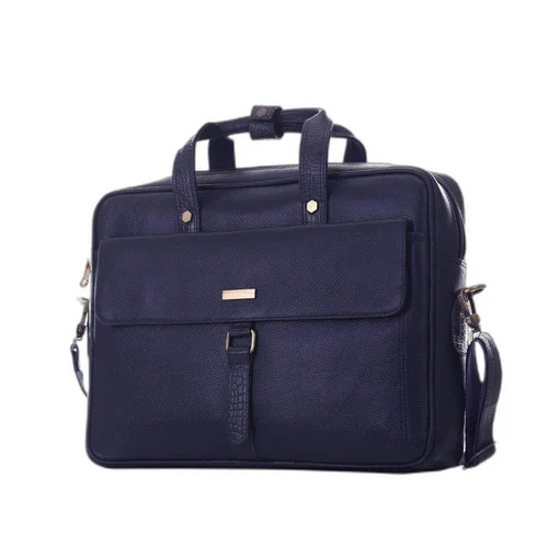 Dark Blue Leather Laptop Bag