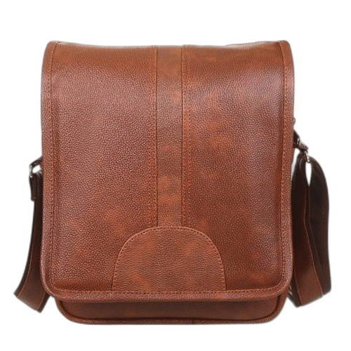 Men Brown Leather Side Bag - Design: Plain