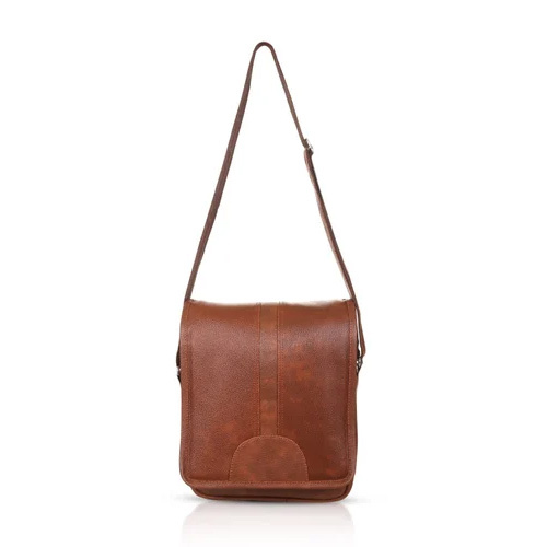 Men Brown Leather Side Bag - Design: Plain