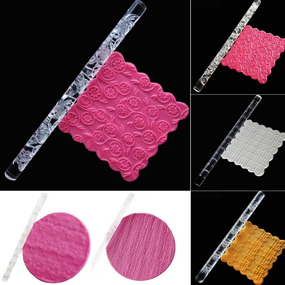 Textured Embossed Acrylic Rolling Pinssfondant Cake Decorating Toolss