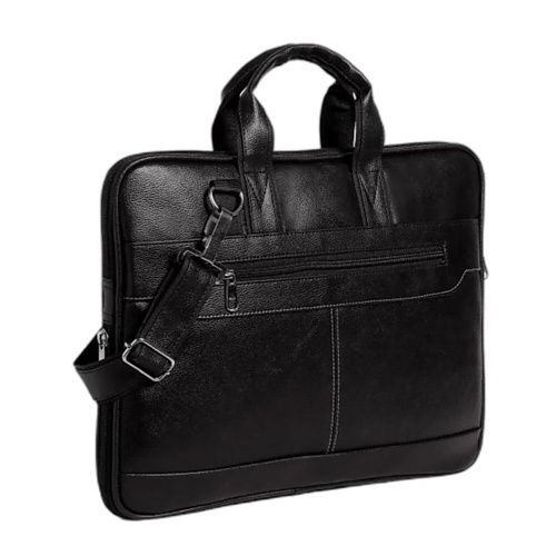 Black Leather Office Bag - Design: Plain