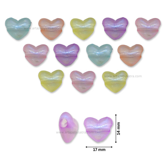 Assorted Transparent Heart Glow In Dark Plastic Beads | Size: 14mm