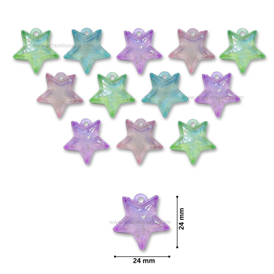 Assorted Transparent Star Glow In Dark Plastic Beads - 24mm Size, 100g Quantity | Perfect For Crafting, Jewelry Making, And Decorations