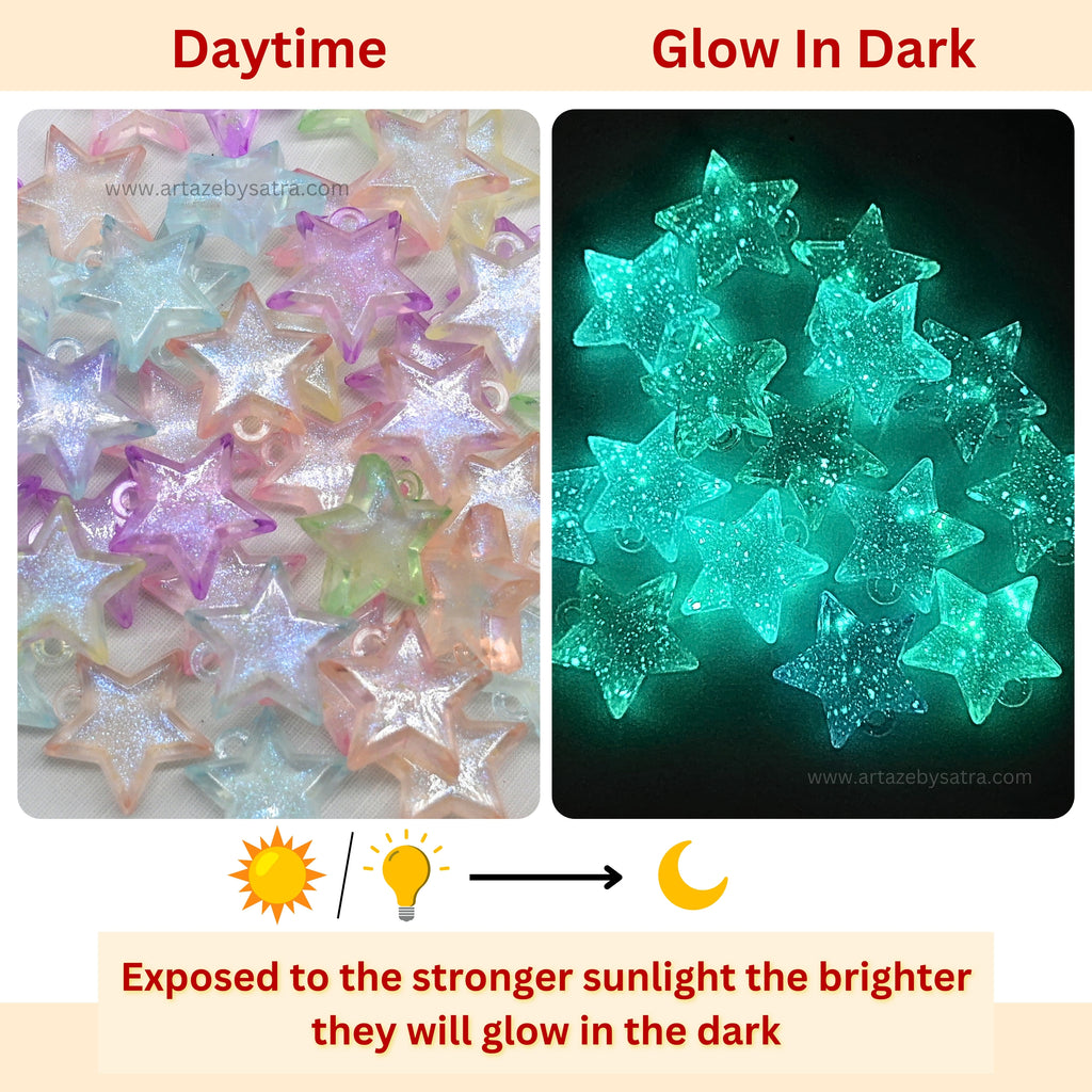 Assorted Transparent Star Glow In Dark Plastic Beads - 24mm Size, 100g Quantity | Perfect For Crafting, Jewelry Making, And Decorations