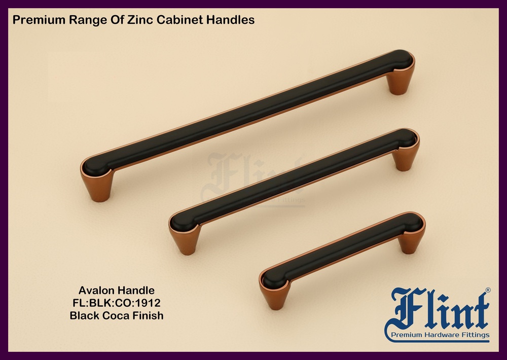 AVALON CABINET HANDLE - Zinc Alloy, Different Size, Black + Coco | Polished Finish, Ideal for Cabinet & Wardrobe Applications