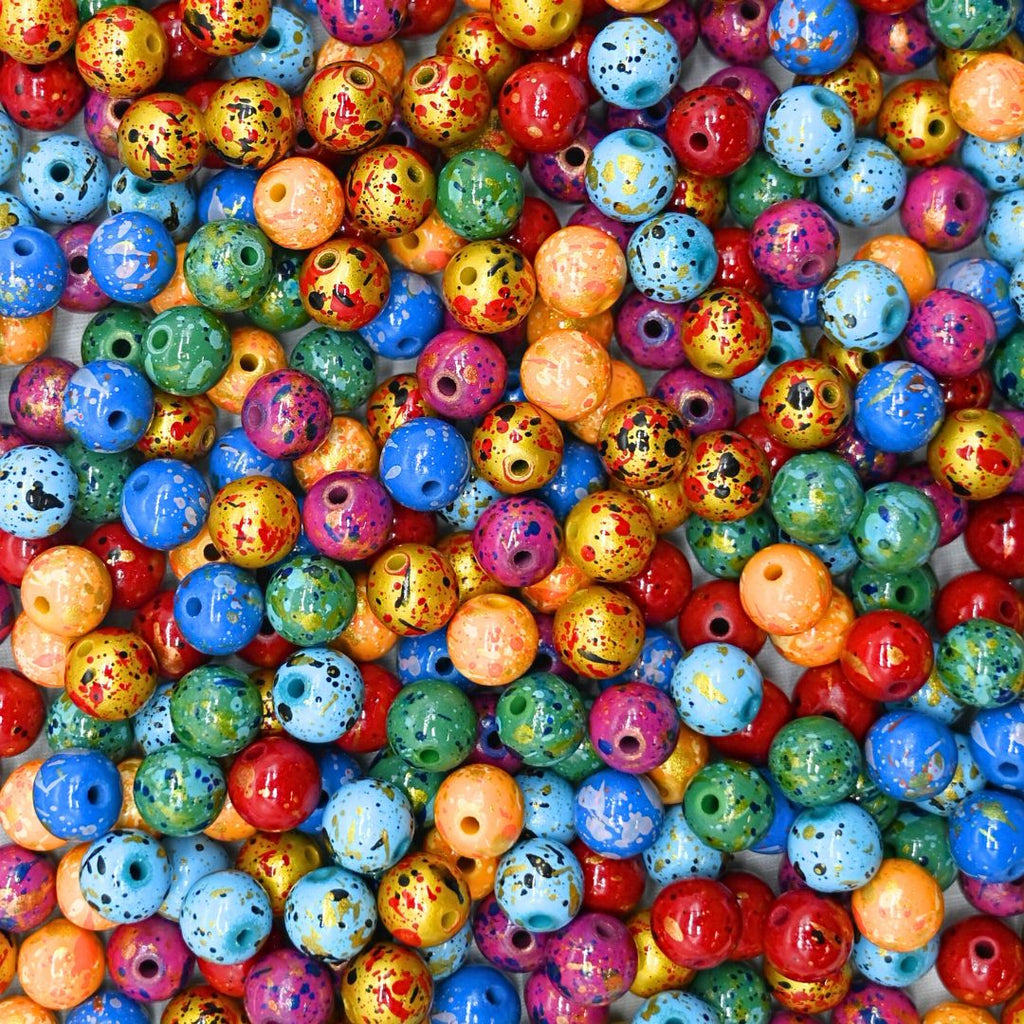Assorted Spray Painting Plastic Beads - 11mm, 10pcs | Vivid Color, Center Drilled, Speckled Pattern