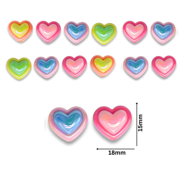 Assorted Heart Uv Coating Plastic Beads - Plastic Material, 15mm Size, Assorted Colors | Perfect For Crafting And Jewelry Making Projects