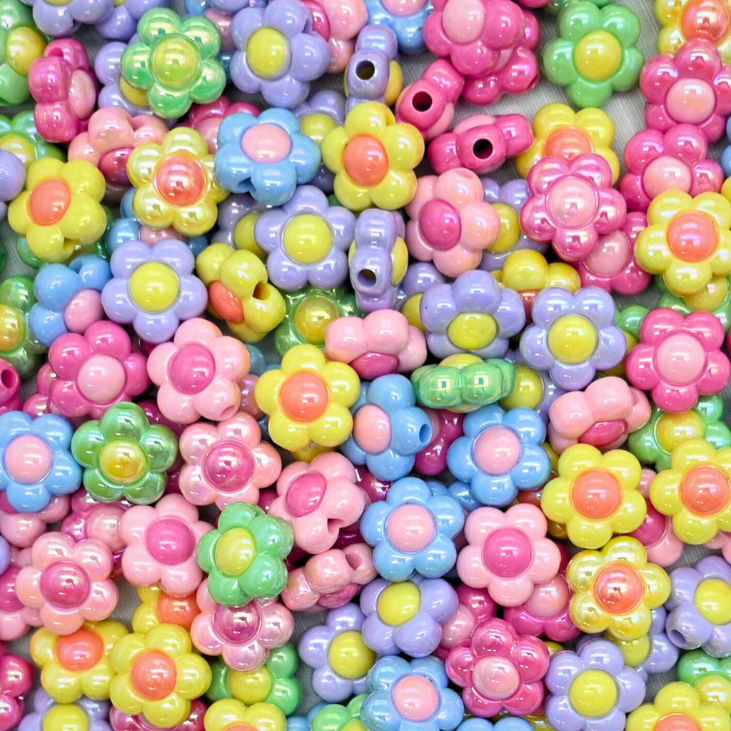 Assorted Flower Uv Coating Plastic Beads - 16mm, 10pcs | Vibrant Colors, Durable Uv Protection, Versatile Crafting Essential