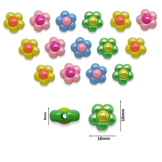 Assorted Flower UV Coating Plastic Beads | Size: 16mm | Qty: 10pcs