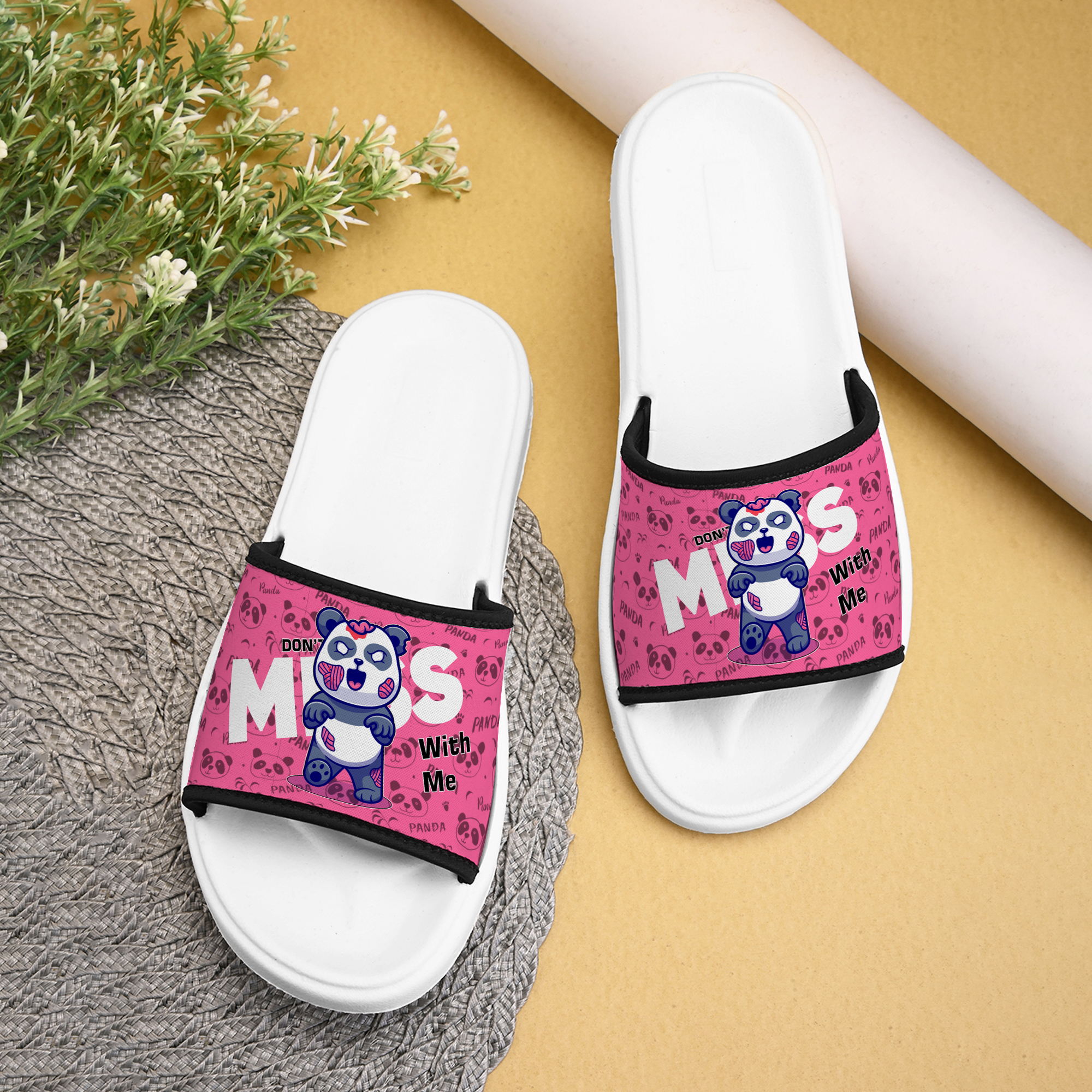Women Flip Flop Slippers Cute Panda Printed Stylish Chappal for Home & Office - Flexible, Washable Design & Durable