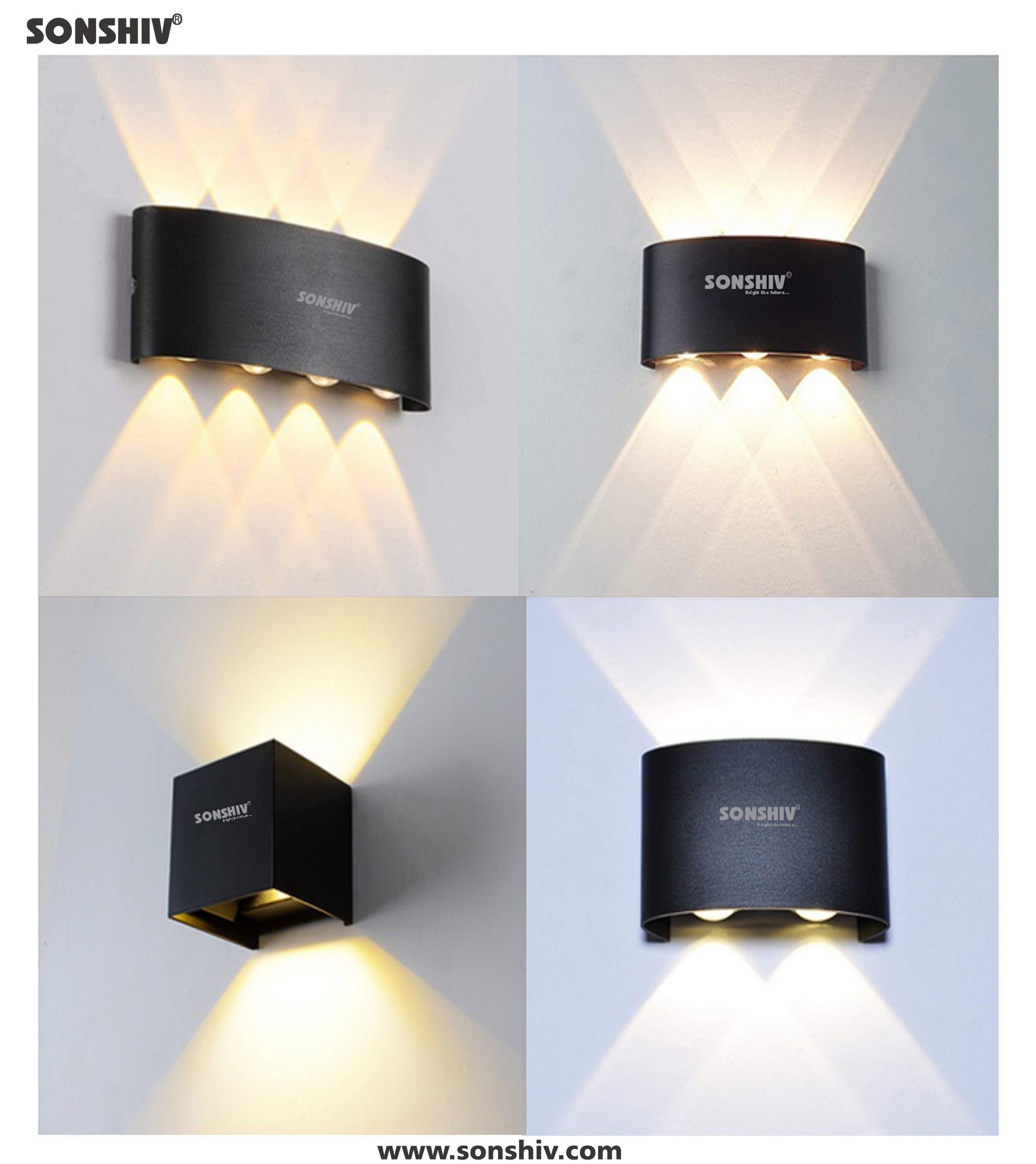3 Way Wall Mounted Led Outdoor Light - Color: Black