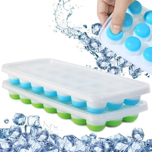 21 Cavity Pop Up Ice Cube Trays With Lid For Freezer - Color: White