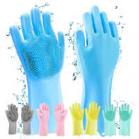 Silicone Dishwashing Hand Gloves - Full Finger, Sky Blue Color | Washable, Unisex, Embroidered Pattern, Cleanroom Gloves For Daily Use