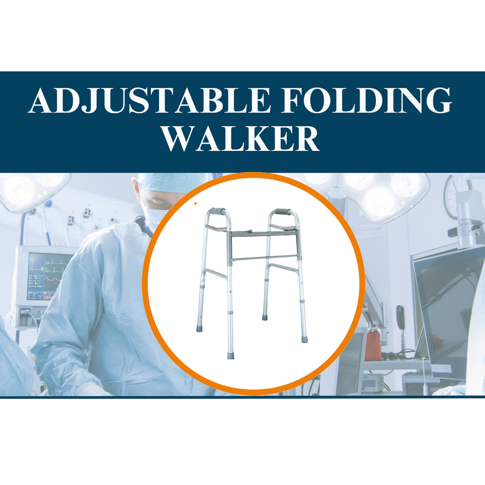 Adjustable Folding Walker - Aluminum, Adjustable Size, Silver | Lightweight, Portable, Non-Disposable Support for Walking
