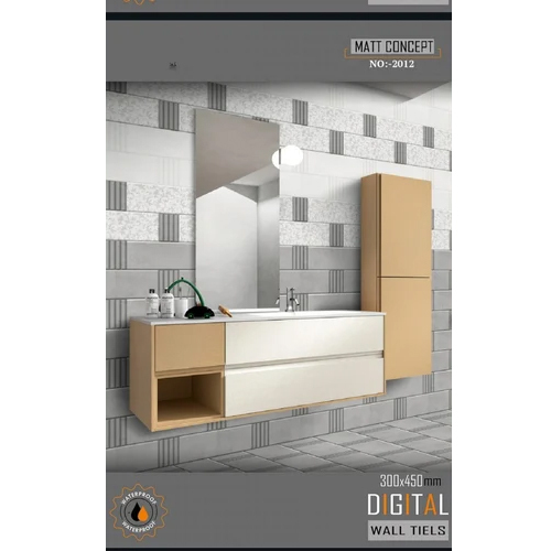 Matte Digital Wall Tile - Ceramic, Rectangular Shape, Grey Color | Polished Finish for Bathrooms, Kitchens, Living Rooms, Easy to Clean