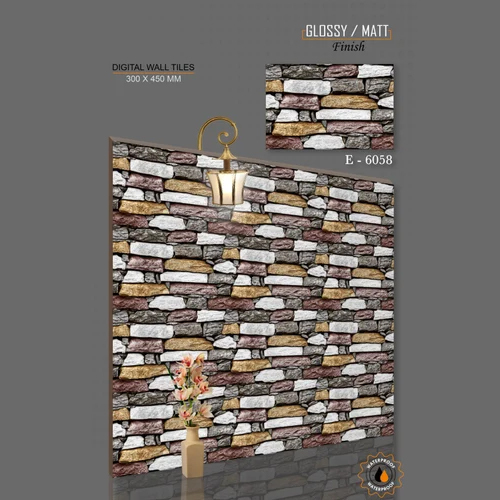 300x450 3D Glossy Vitrified Wall Tiles - Vitrified Material, 300x450 MM Size, Multi-Color, Super Glossy Surface Finish, Rectangle Shape