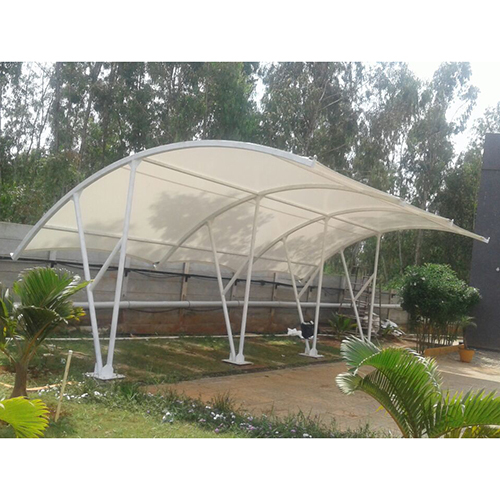 Curved Tensile Car Parking Shed - PVC Material, White Color | Easy Installation, Stylish Outdoor Solution, Modern Curved Design