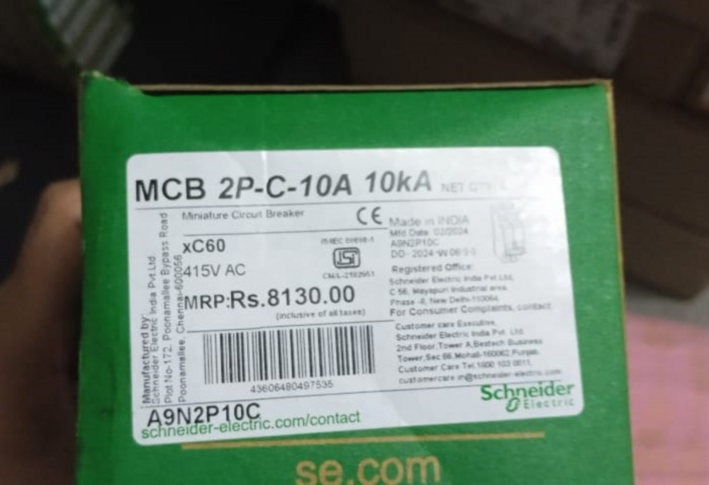 Miniature Circuit Breaker - Xc60 - 2 Poles - 10 A A9N2P10C - Dimension (L*W*H): 36Mm X (H) 85Mm X (D) 77.5Mm Millimeter (Mm)