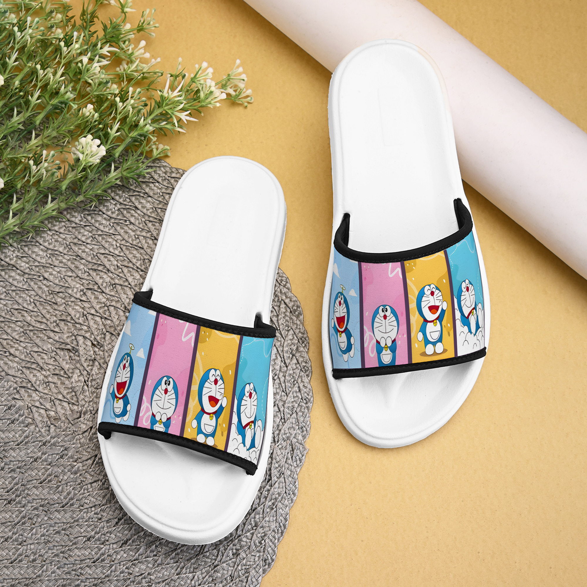 Women Slippers Doraemon Designer - Eva Upper, Various Sizes Available, Trendy Colors, Adjustable Straps | Stylish Flip Flop For All Seasons, Lightweight & Non-skid