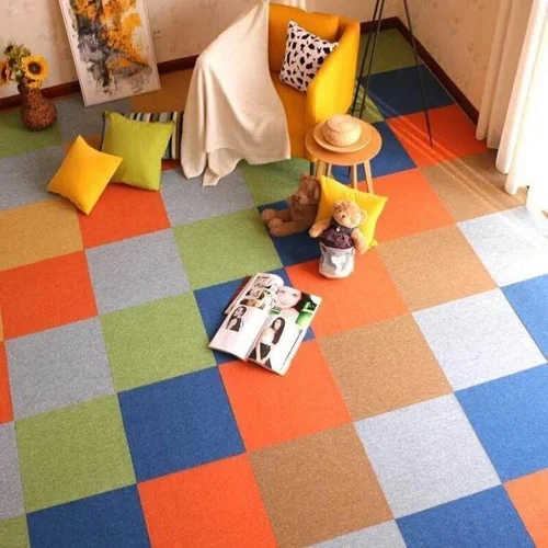 Welkin Colors Carpet Tile - Polypropylene, 50cm x 50cm x 3.5mm | Grays Color, Matte Finish, Square Edge Pattern, Non-Slip Feature