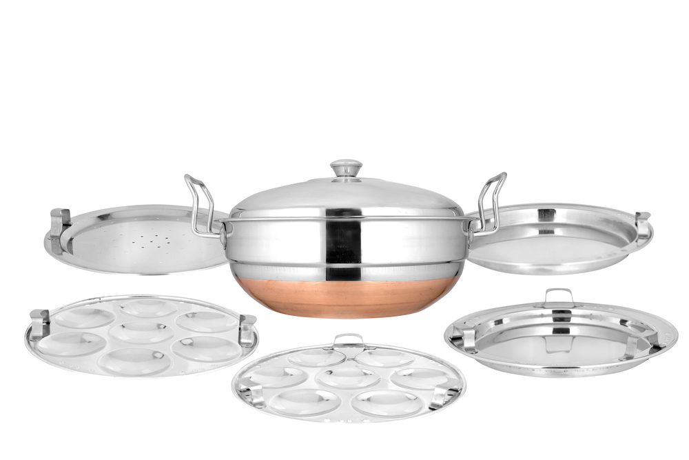 STAINLESS STEEL IDLI COOKER AND STEAMER WITH COPPER BASE