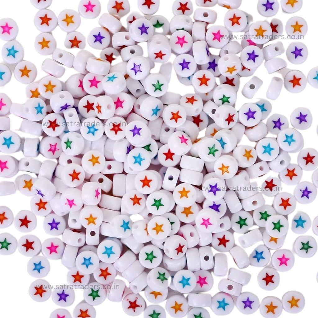 Round Beads in White with Colorful Star