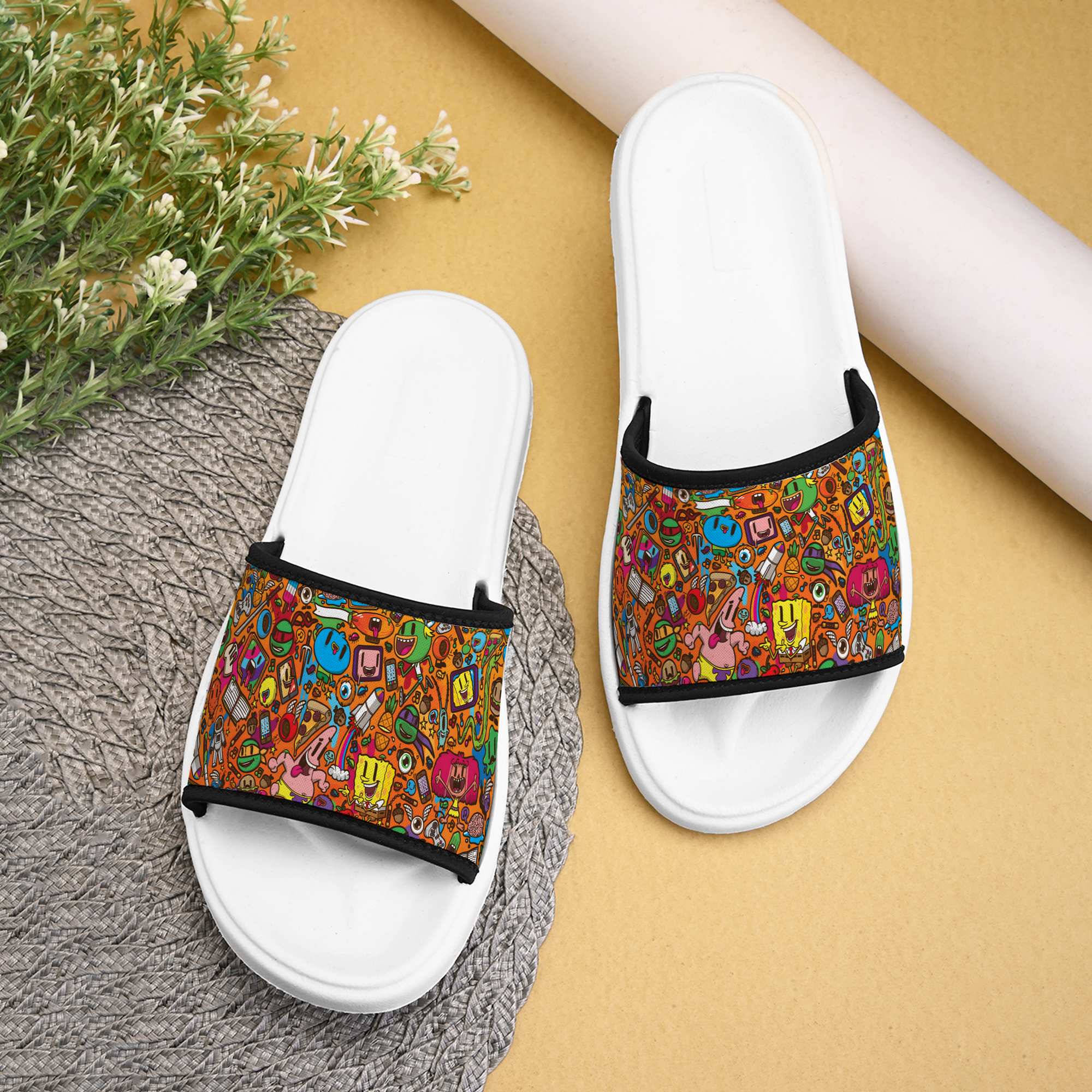 Abstract Printed Women Slippers Flip Flop for Cute Girls Stylish Chappal with Durable, Lightweight & High Graphics Designer