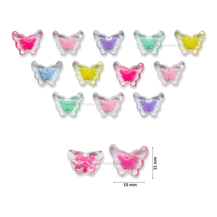 Assorted Butterfly Transparent Pastel Plastic Beads | 100g