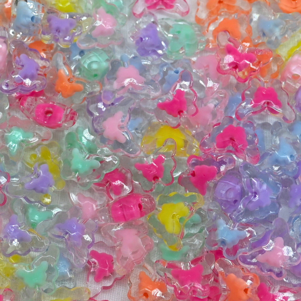 Assorted Butterfly Transparent Pastel Plastic Beads | 100g