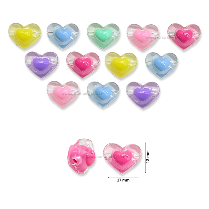 Assorted Heart Transparent Pastel Plastic Beads | Size : 17MM | 100g