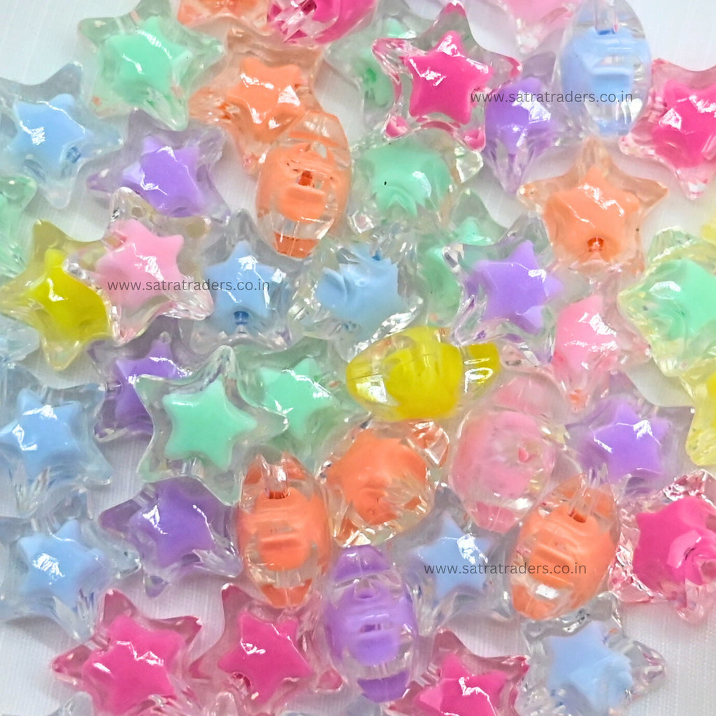 Assorted Star Transparent Pastel Plastic Beads | Size : 19mm | 100g