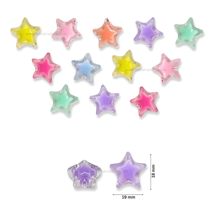 Assorted Star Transparent Pastel Plastic Beads | Size : 19mm | 100g