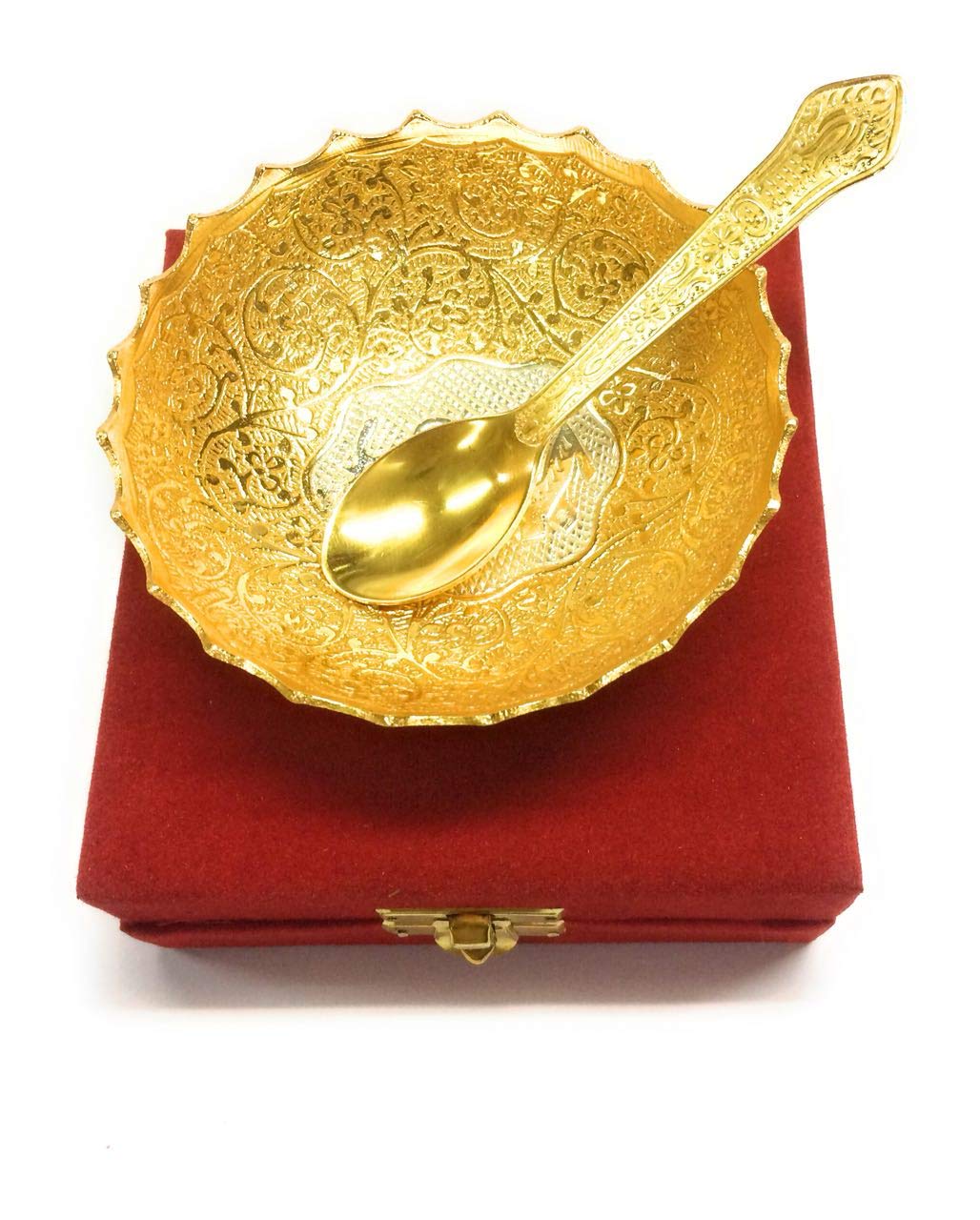 Golden Bowl with Spoon in Velvet Gift Box