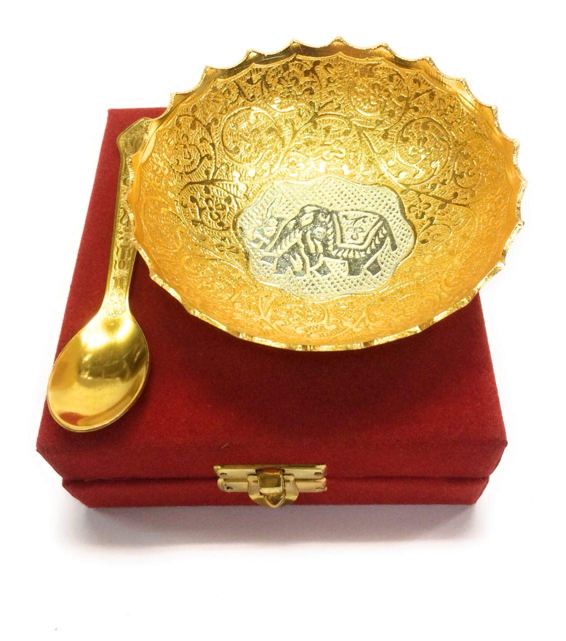 Golden Bowl With Spoon In Velvet Gift Box - Design: Luxury