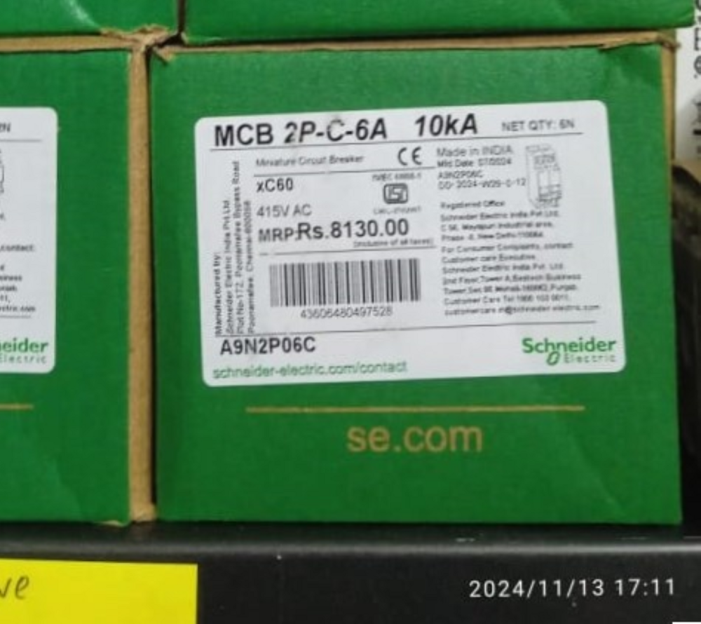 Miniature Circuit Breaker 2 Poles - 6 A A9N2P06C - Dimension (L*W*H): W) 36Mm X (H) 85Mm X (D) 77.5Mm Millimeter (Mm)