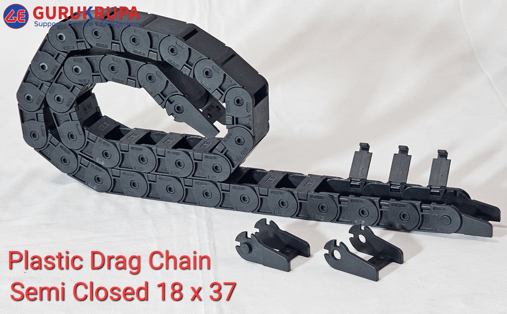Cable Drag Chain - Plastic, Inner Width 9-200 Mm, Length 1-100 Mtr, Height 10-65 Mm, Black | High Flexibility, Impact Resistant, Easy Installation
