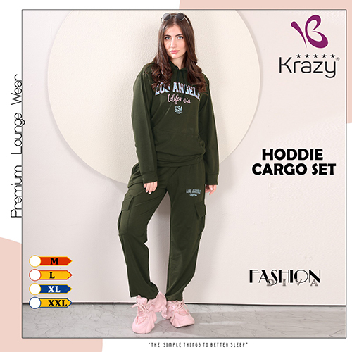 Dark Green Stylish Hoodie Cargo Set