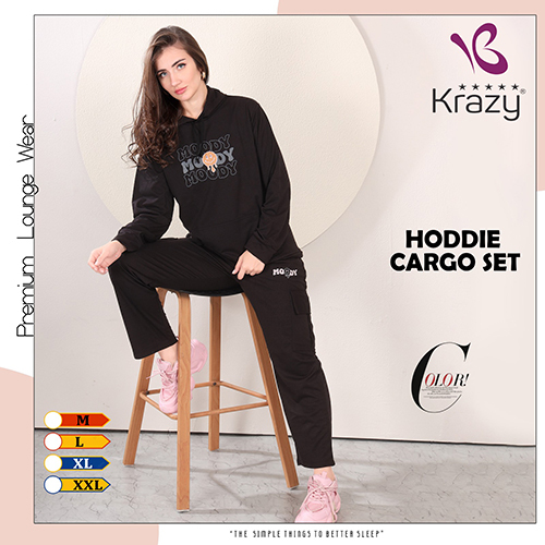 Black Full Sleeve Hoodie Cargo Set