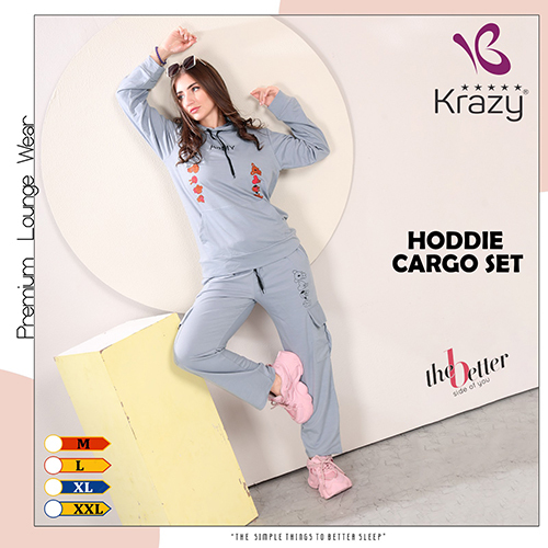 Light Grey Casual Wear Hoodie Cargo Set