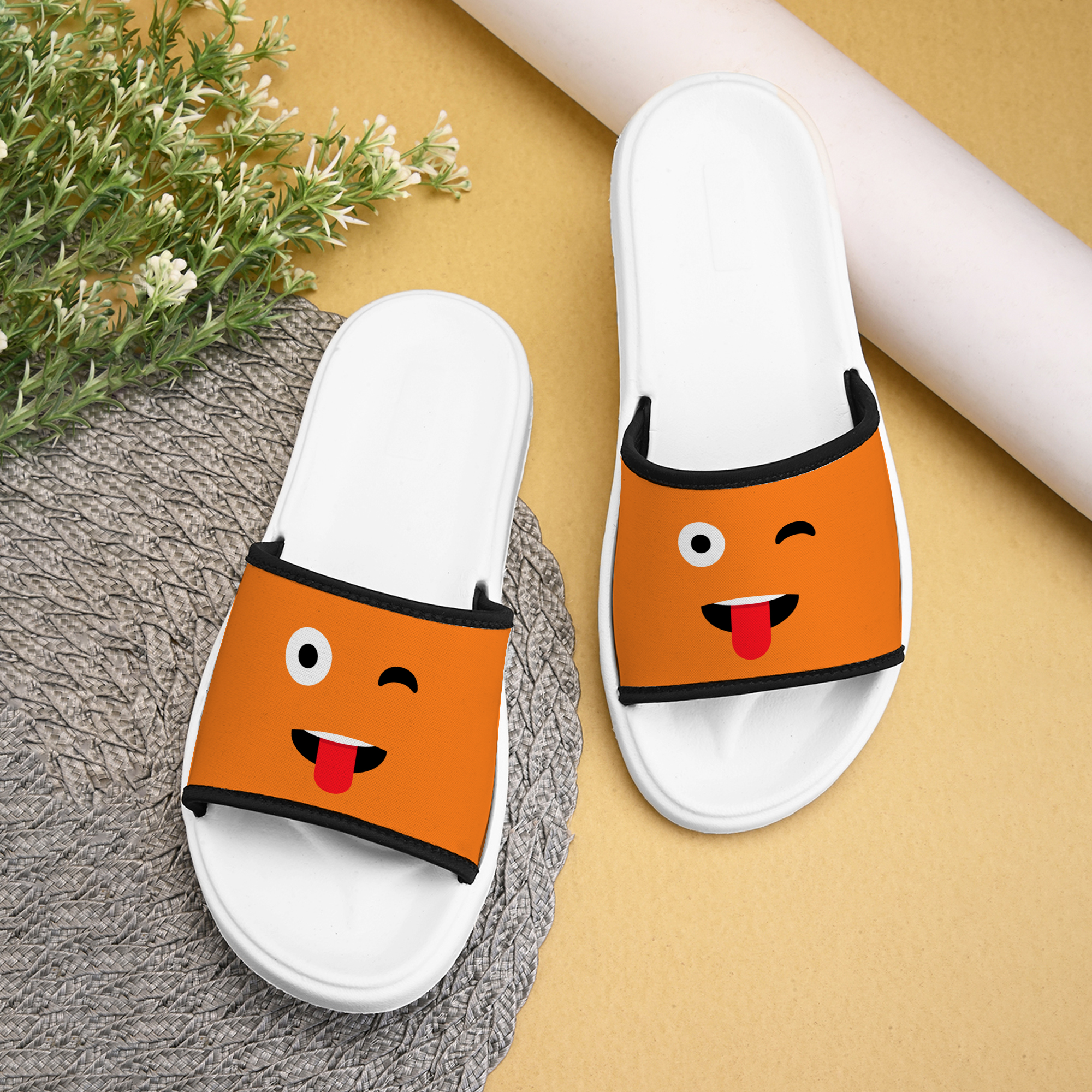  Moody Face Printed Women Slippers Flip Flop for Cute Girl - Lightweight, Washable Design, Durable - Stylish Chappal for Beach, Home, Party