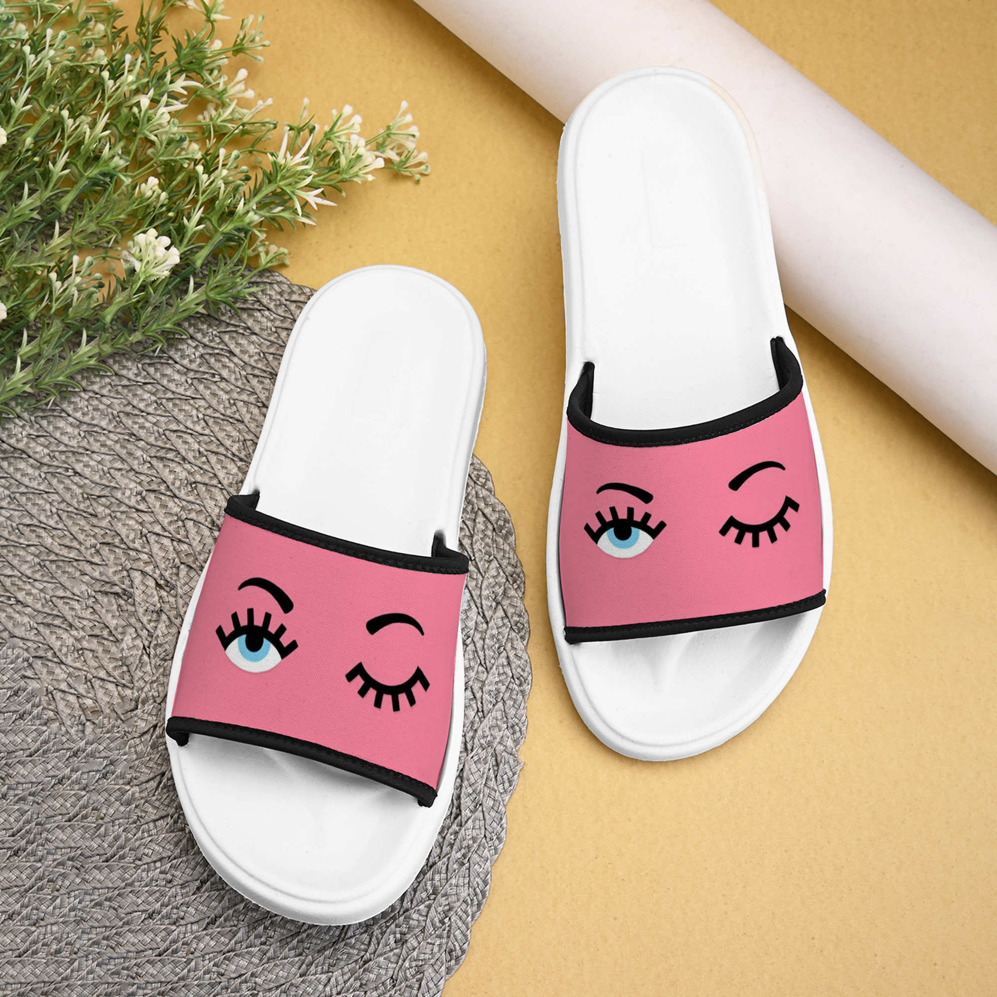 Moody Face Printed Women Slippers Flip Flop for Cute Girl - Lightweight, Washable Design, Durable - Stylish Chappal for Beach, Home, Party