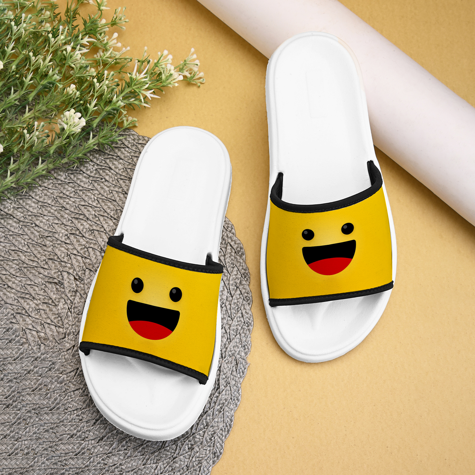 Moody Face Printed Women Slippers Flip Flop for Cute Girl - Lightweight, Washable Design, Durable - Stylish Chappal for Beach