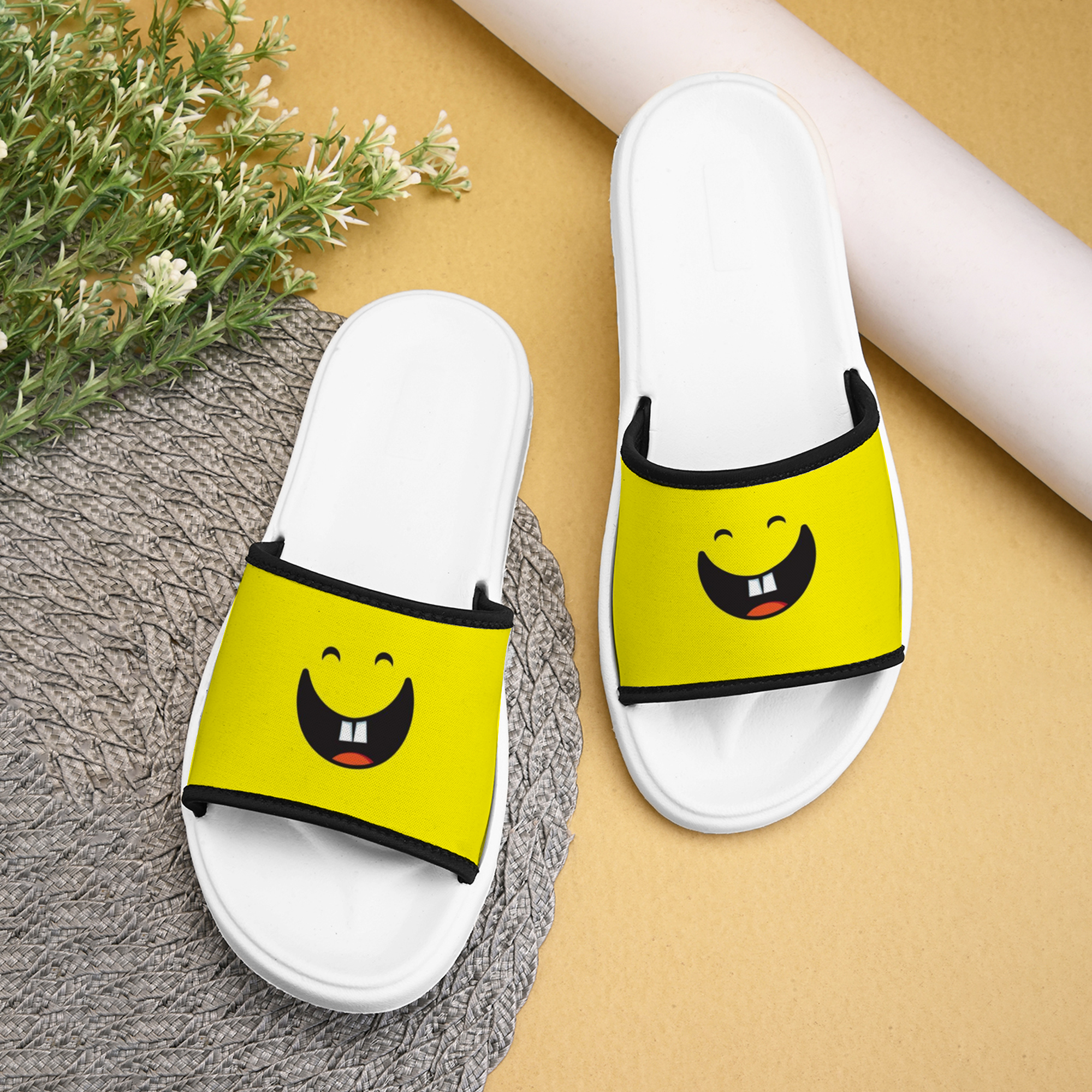 Moody Face Printed Women Slippers Flip Flop for Cute Girl - Lightweight, Washable Design, Durable - Stylish Chappal for Beach